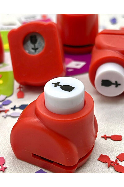 Kağıt Gemi Dükkan Gül Desenli Kırmızı Mini Delgeç