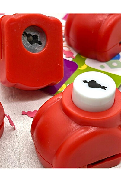 Kağıt Gemi Dükkan Kalp ve Ok Desenli Kırmızı Mini Delgeç