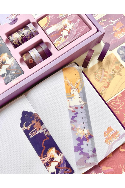 Kağıt Gemi Dükkan Uzak Doğu Temalı Dopdolu Defter Hediye Seti Mor Kutu / Notebook / Bullet Journal