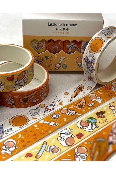 Kağıt Gemi Dükkan Little Astronaut Orange 4-Piece Washi Tape Set / Washi Tape / Bullet Journal / Scrapbook
