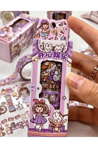 Kağıt Gemi Dükkan Cute Girl and Rabbit Purple 3-Piece Washi Tape Set / Washi Tape / Bullet Journal / Scrapbook