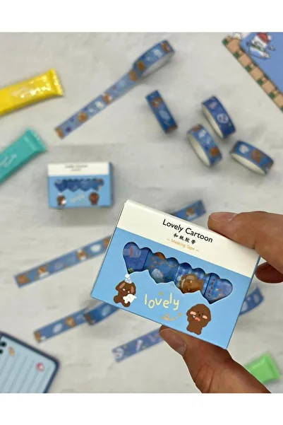 Kağıt Gemi Dükkan Set de 4 benzi Washi cu desene animate albastre (4*2m) / Washi Tape/Bandă de mascare/Bandă cu model