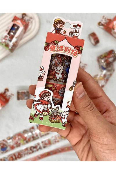 Kağıt Gemi Dükkan Cute Girl and Rabbit Red 3-Piece Washi Tape Set / Washi Tape / Bullet Journal / Scrapbook