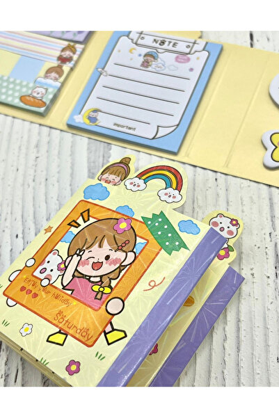 Kağıt Gemi Dükkan Cute Girl and Teddy Bear on Vacation Post-it / Sticky Note / Index