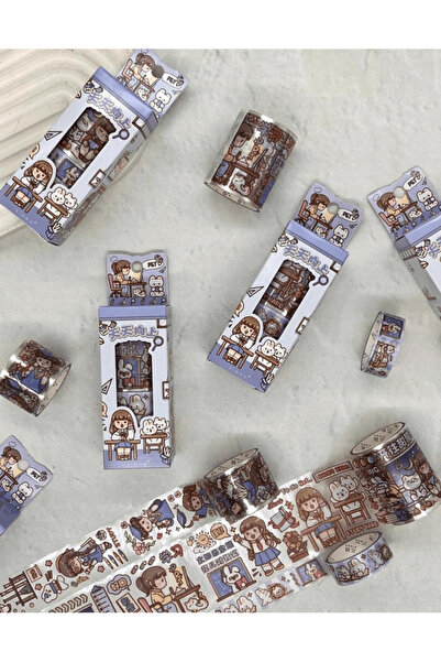 Kağıt Gemi Dükkan Set de 3 benzi Washi cu fată drăguță și iepure albastru (3*2m)/Washi Tape/Bandă de mascare/Bandă cu model