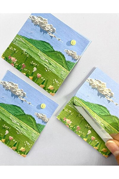 Kağıt Gemi Dükkan Doğa Temalı Yağlı Boya Yeşil Ova Post-it