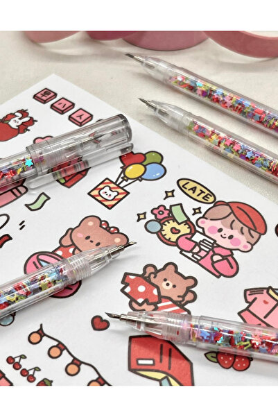 Kağıt Gemi Dükkan Kalem Görünümlü Renkli Pullu Çelik Uçlu Maket Bıçağı / Sanat Bıçağı / Bullet Journal/Falçata