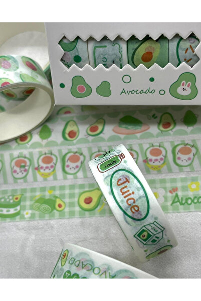 Kağıt Gemi Dükkan Set de 4 benzi Washi alb avocado drăguț (4*2m)/Washi Tape/Bandă de mascare/Bandă cu model