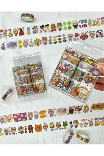 Kağıt Gemi Dükkan Sevimli Tavşan Şapkalı Kız 8'li Washi Bant Set(8*2m)/Washi ...