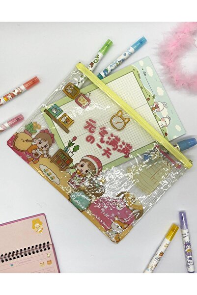 Kağıt Gemi Dükkan Sevimli Şeffaf Ve Fermuarlı Sarı A4 Dosya Klasörü/ Toparlayıcı/ Kalem Kutu/ Fermuarlı Çanta