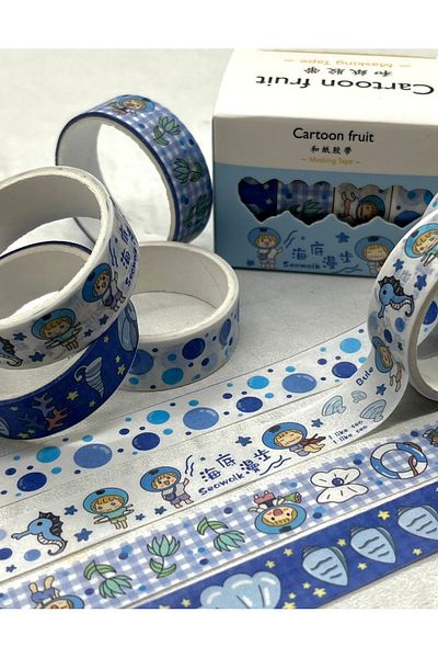 Kağıt Gemi Dükkan Cute Fruit Blue 4-Piece Washi Tape Set / Washi Tape / Bullet Journal / Scrapbook