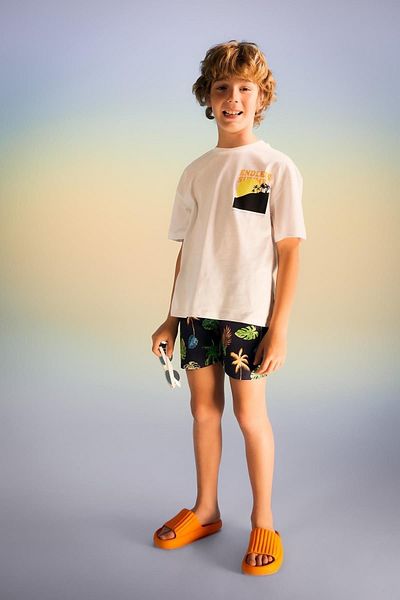 DeFacto Boy's Puff Printed Oversize T-Shirt - Crew Neck, Short Sleeve A6411a823sm
