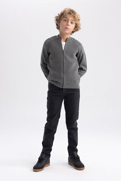 DeFacto Boy's Gray Cotton Knitwear College Collar School Cardigan - A0594a823au