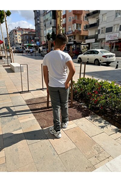 BayBayan Erkek Çocuk Gri Likralı Eşofman Belli Okul Pantolonu