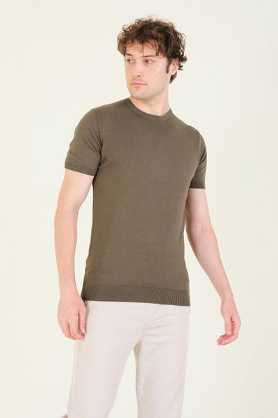 Giyim Dünyası Ανδρικό T-Shirt Khaki - Λεπτομέρεια με λαιμόκοψη και Mercerized