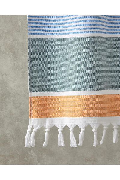 English Home Nossa 90x150 cm Βαμβακερή Πετσέτα Παραλίας - Κρόσια, Εκρού-Πράσινο-Κίτρινο Εκρού
