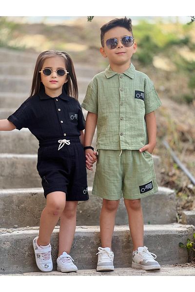 yns coolstar UNISEX MUSLIN 100% COTTON 2-Piece Set - Armali Shirt and Shorts