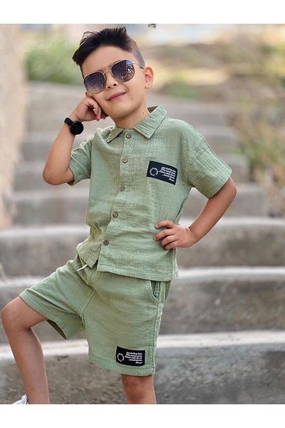 yns coolstar UNISEX MUSLIN 100% COTTON 2-Piece Set - Armali Shirt and Shorts