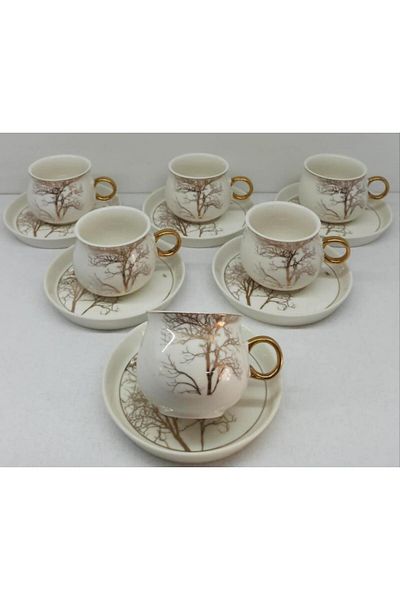 Sembol Nero 6-Person Porcelain Tree Patterned Coffee Cup Set - Purebone-115