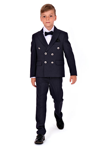 Merdia Erkek Çocuk İtalyan Kesim Ceketli Takım Elbise (Mendil Detaylı Ceket, Gömlek, Pantolon, Papyon)