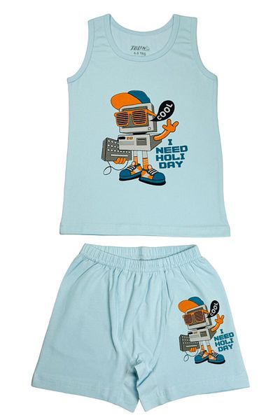 TOLIN Set pantaloni scurți pentru atleti cu imprimeu albastru pentru băiat - bumbac și lycra 83057