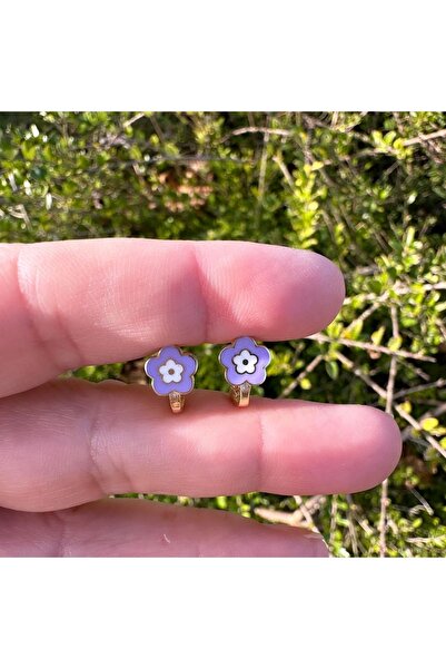 Kids fashion in Love LİLA PAPATYA MİNELİ ALTIN KAPLAMA 925 ayar GÜMÜŞ KÜPE