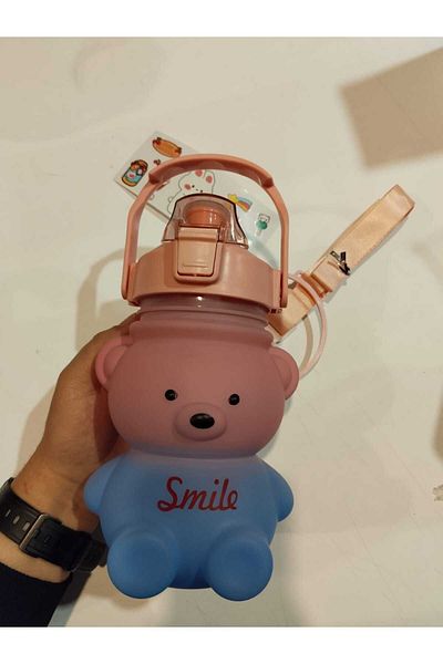 BTL STORE 1000ml Children's Water Bottle with Teddy Bear Water Bottle Bpa Free School Water Bottle with Carrying Strap Drip-Free