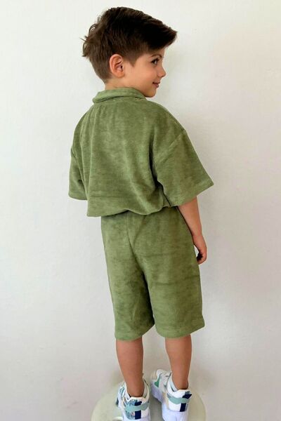 Pollito Boy's Khaki T-Shirt and Shorts 2-Piece Set - Shirt Collar Towel Fabric