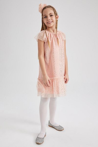 DeFacto Girls Short Sleeve Tulle Dress Hair Clip 2-Piece Set Z6414a623sm