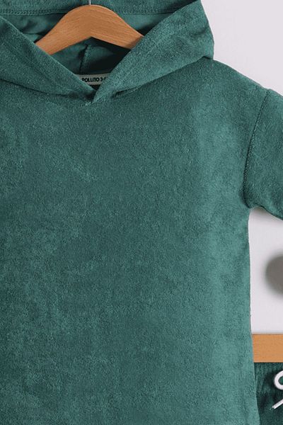 Pollito Boy's Green Benetton T-Shirt and Shorts - Hooded Terry Fabric 2-Piece Set
