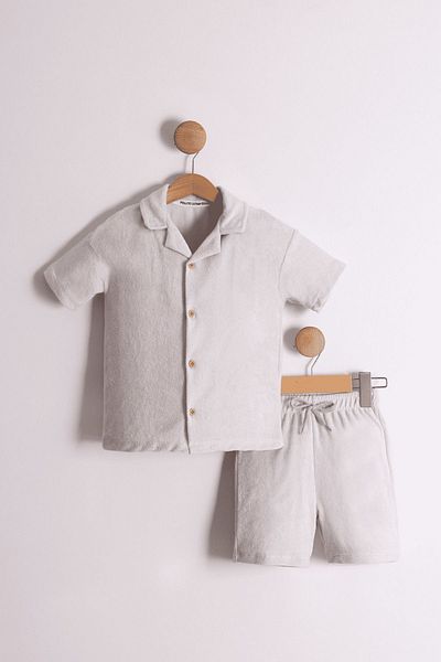 Pollito Μπλουζάκι Boy's Ashap Collar Terry Stone Color T-shirt - Σετ 2 τεμαχίων με σορτς