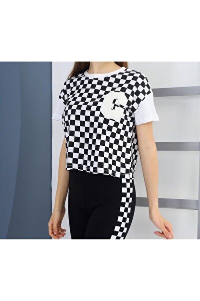 Junior Tricou pentru fete din bumbac în carouri, cu croiala relaxată, cu lite...