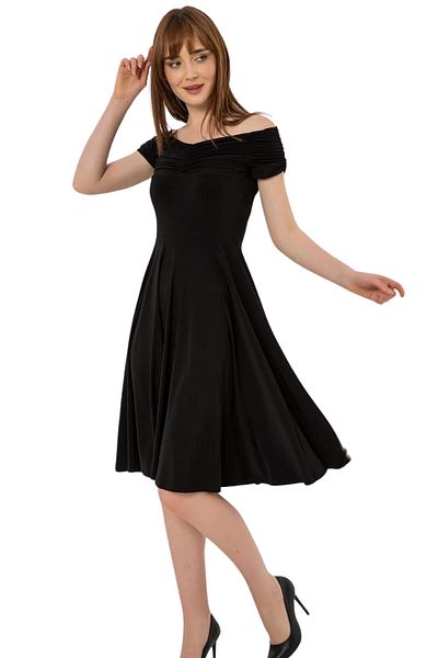 Laranor Black Princess Madonna Collar Gather Detailed Carmen Dress