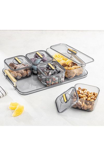 LİRAZON Luxury 5 Compartment Breakfast Set with Tray - Storage Container Included