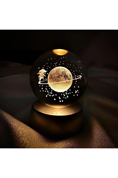 HEDİYEVİM Dekoratif 3d Samanyolu Temalı Satürn Işıklı Cam Küre Kristal Saturn...