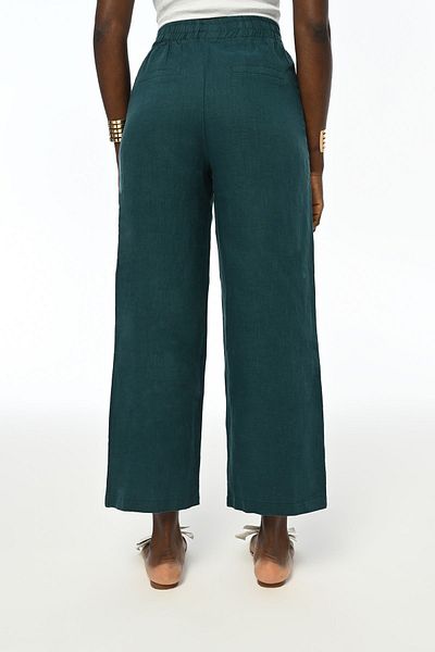 Orfeo Negro Petrol Colored Women's Trousers - Comfortable Fit, 100% Linen, Wide Leg