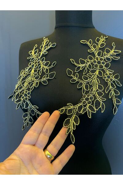 Gönülden Tasarım Συσκευασία 2 Μαύρο Απλικέ Αρμαντίκ με Φύλλο Κεντημένο με Λου...