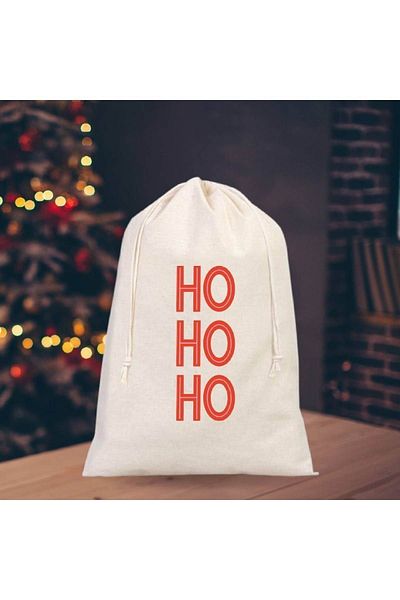 Florence Event Hohoho Red Text Printed 100% Cotton Raw Cloth New Year Gift Pouch