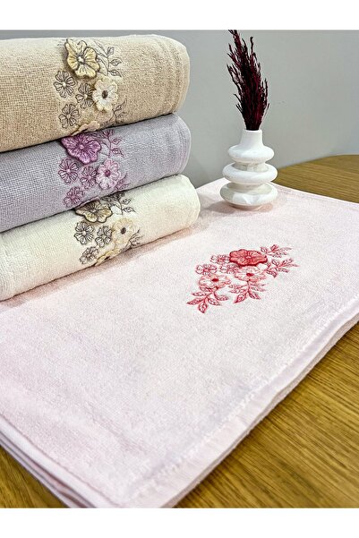 AYHANHOME 3D Floral Patterned 4-Piece Hand, Face and Towel Set - 50x90