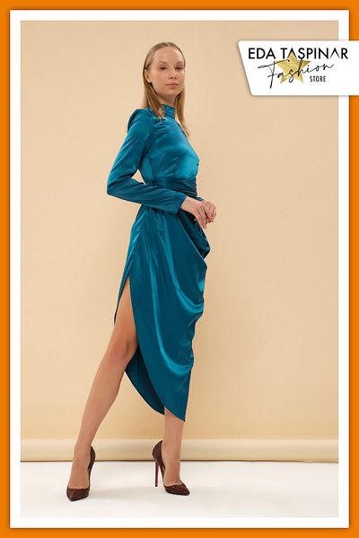 Eda Taşpınar Asymmetric Cut Satin Dress