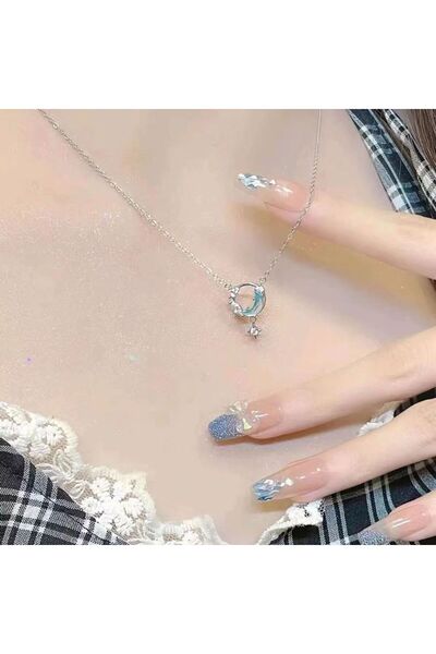 ChallengerArena Zarif Hilal Şeklinde Sevgili Kolyesi 925 Ayar Gümüş Kaplama