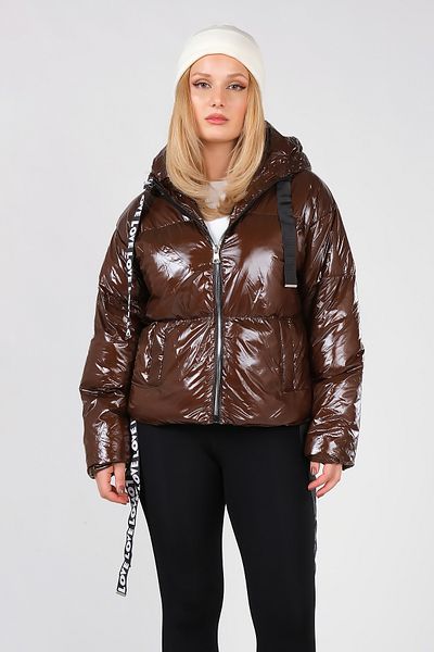 Giyim Dünyası Women's Rope Detailed Shiny Puffer Jacket Brown