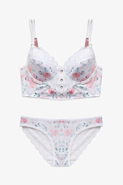 koza iç giyim Γυναικείο σετ μπουστάκι με λαμπερό σχέδιο με κουμπιά με δαντέλα με λεπτομέρειες