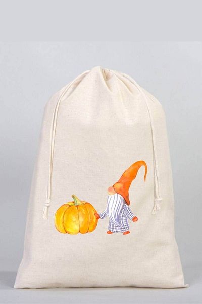Florence Event Autumn Pumpkin Printed 100% Cotton Raw Cloth Pouch 30x40 Cm