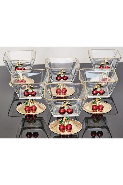 atabey home collection وعاء آيس كريم مغناطيسي ذو قاعدة ذهبية مكون من 6 قطع - وعاء وكوب تقديم