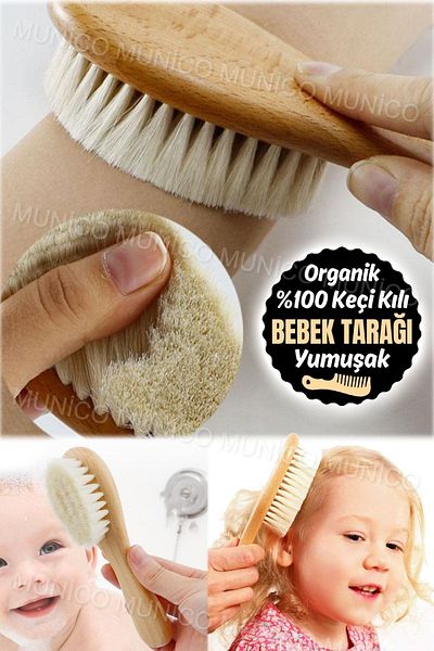 Munico Natural Wooden Baby Hair Brush - Deep Cleaning & Softness, Sensitive Head Massage