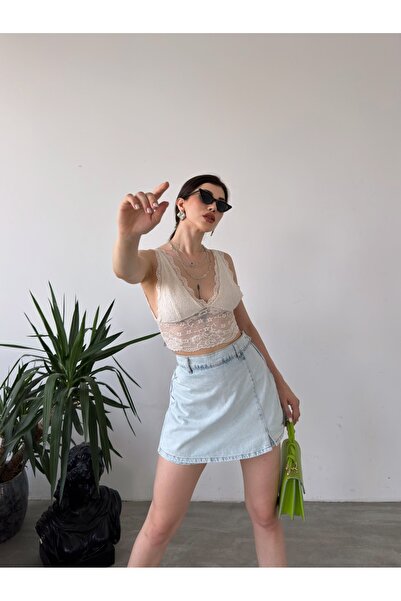 Fav Style Light Blue Women's Mini Shorts Skirt - Double Pocket Denim Back