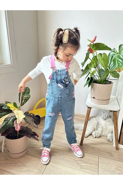VOSVOSBABY Salopetă din denim cu detalii iepure roz