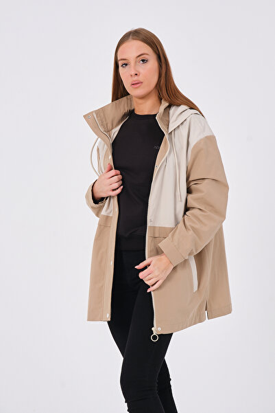 PIQUE Beige Hooded Women's Coat İdil - Unlined