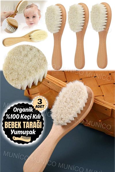 Munico 3Pcs Natural Wool Bristles - Practical and Effective Baby Hair Brush and Comb Set